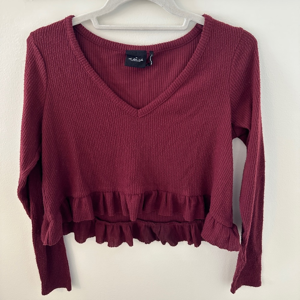 Urban Outfitters Maroon Cropped Long Sleeve Sweater Size XS